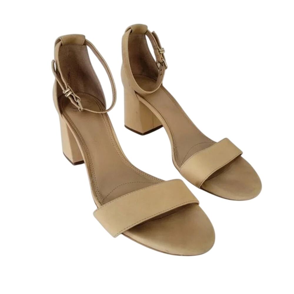 Gianni Bini Leather Ankle Strap Sandals Block Heel Tan Nude Size 9.5 Women